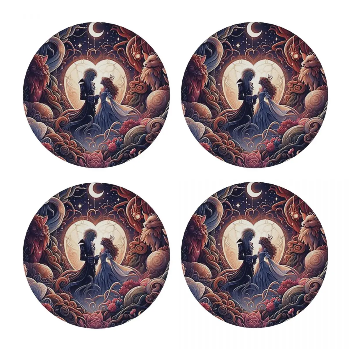 

Jareth And Sarah's Alternate Labyrinth Ending Coaster Ceramics Hot Pad And Table Mat Placemats For Dinner Table Coffee Mat
