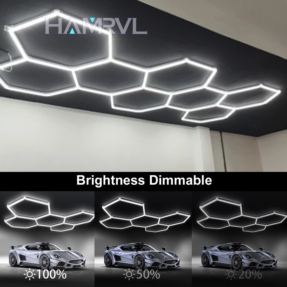 

Dimming Hexagon Lighting for Garage Barbershop Ceiling Light Workshop Honeycomb LED Tube Lamp 4S Car Detail Gym Store Restaurant