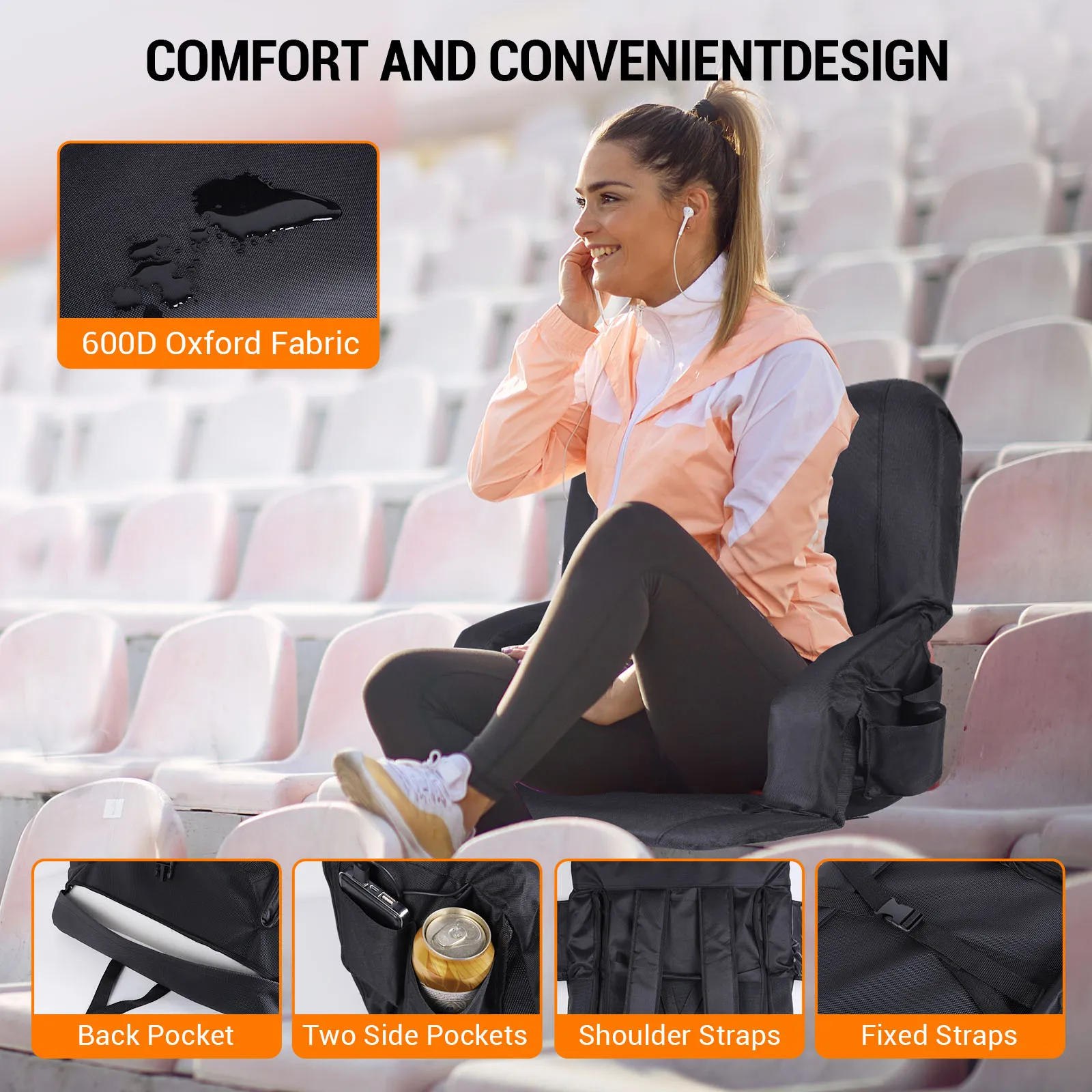 

Stadium Chair Cushion with Back Support Winter Warm Heated Seat Mat 3 Speed Temperature Electric Camping Traveling Heating Mat