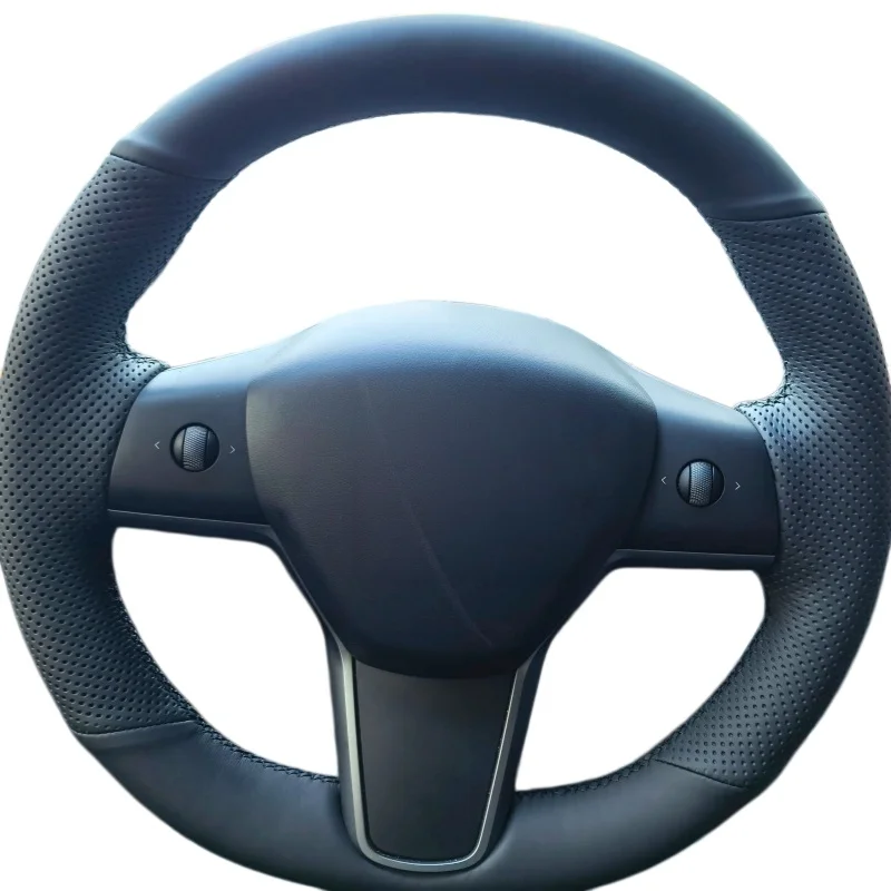 Car Steering Wheel Cover DIY Anti-Slip Microfiber Leather For Tesla Model 3 2015-2021 Model Y 2019-2021 Steering Wrap Cover