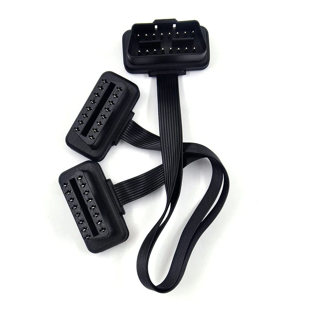 30CM OBDII Extension Dual Connector Y Splitter OBD2 16PIN Male to Female Connection Flat+Thin as Noodle ELM327 image 5