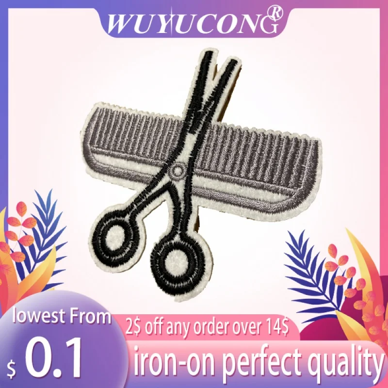 New Arrival 8 Cm Scissors And Comb Embroidered Patches Iron On Embroidery Appliques For Clothing Bag Diy Decoration 2pcs Lot