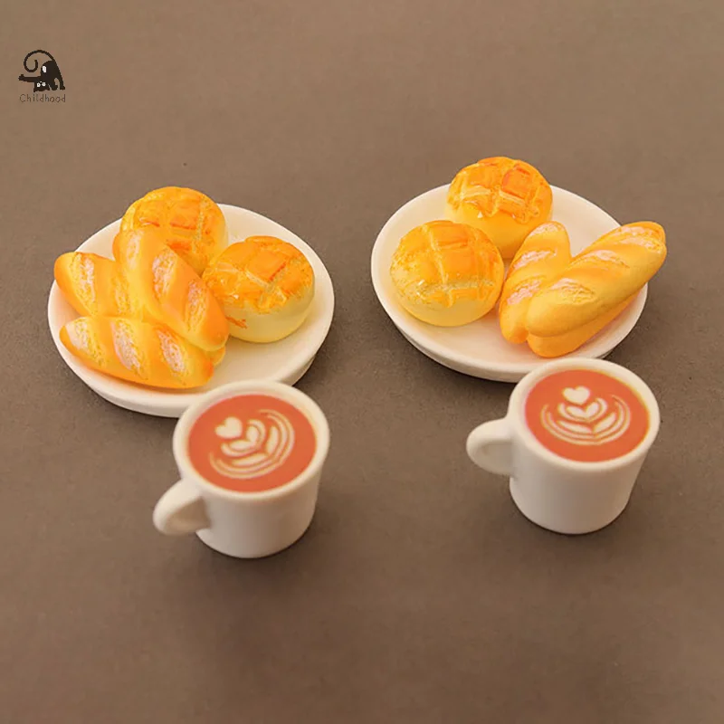 1 Set Dollhouse Simulation Mini Bread Coffee Miniature Food Play Resin Model DIY Scene Small Accessories