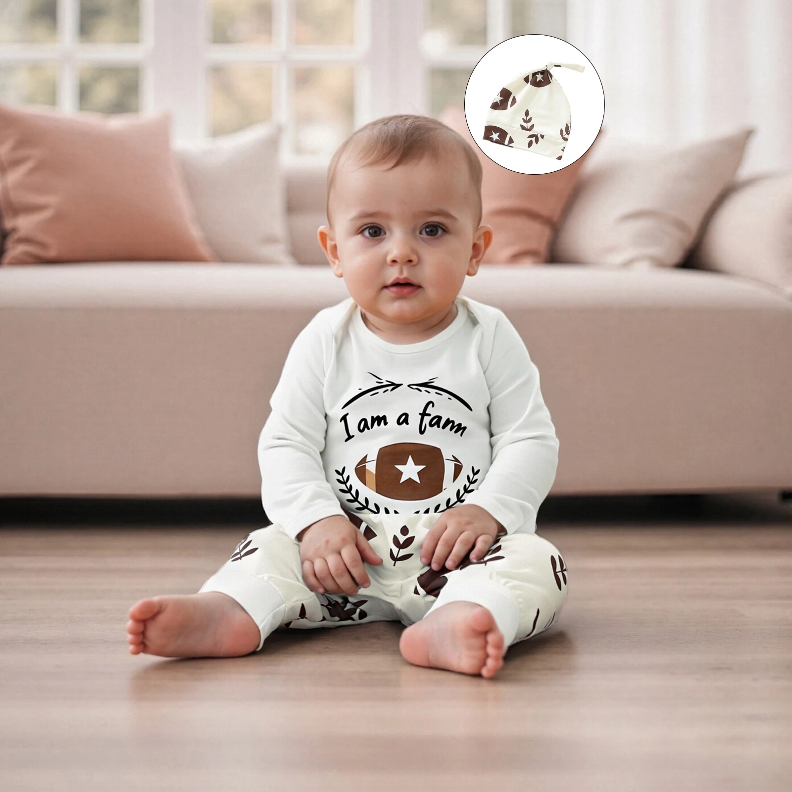 Baby Herbst Kleidung Brief Drucken Langarm Strampler Fußball Blatt Muster Lange Hosen und Hut 3 Stücke Outfit