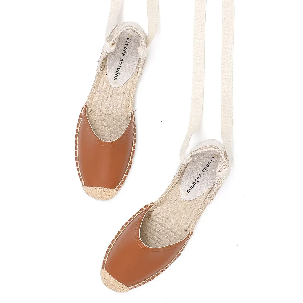 Espadrilles Sandals Shoes Fashionable Genuine Leather T-Strap Platform Womens Sandals Women\'s Casual Lace-up