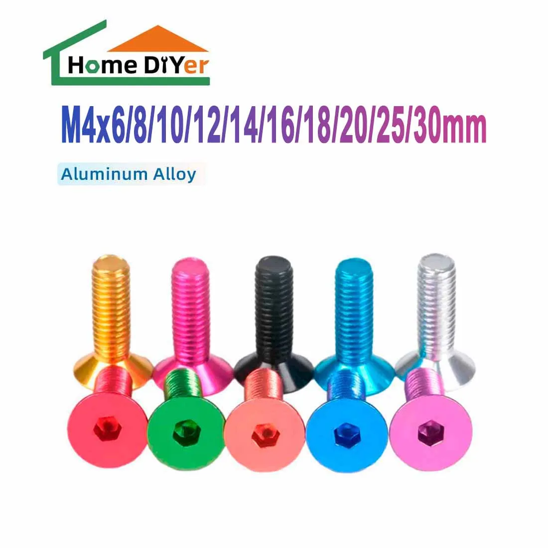 

10PCS DIN7991 Aluminum Allen Screws M4x6/8/10/12/14/16 Flat Hex Socket Countersunk Head Screws Bolts Anodized Color