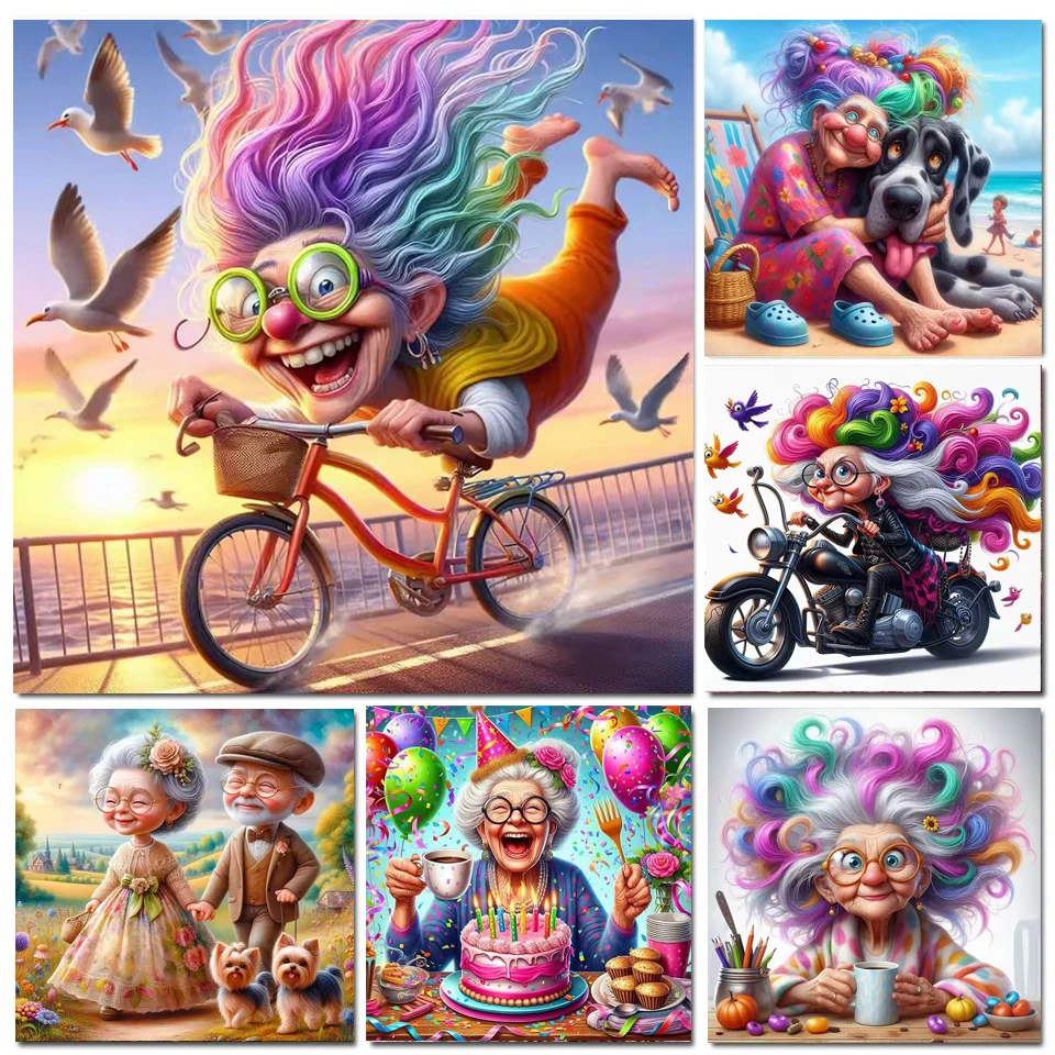 Fantasy Happy Old Granny Beauty Diy Diamond Painting Cross Stitch Kits Full Diamond Mosaic Art Embroidery Cartoon For Home Decor
