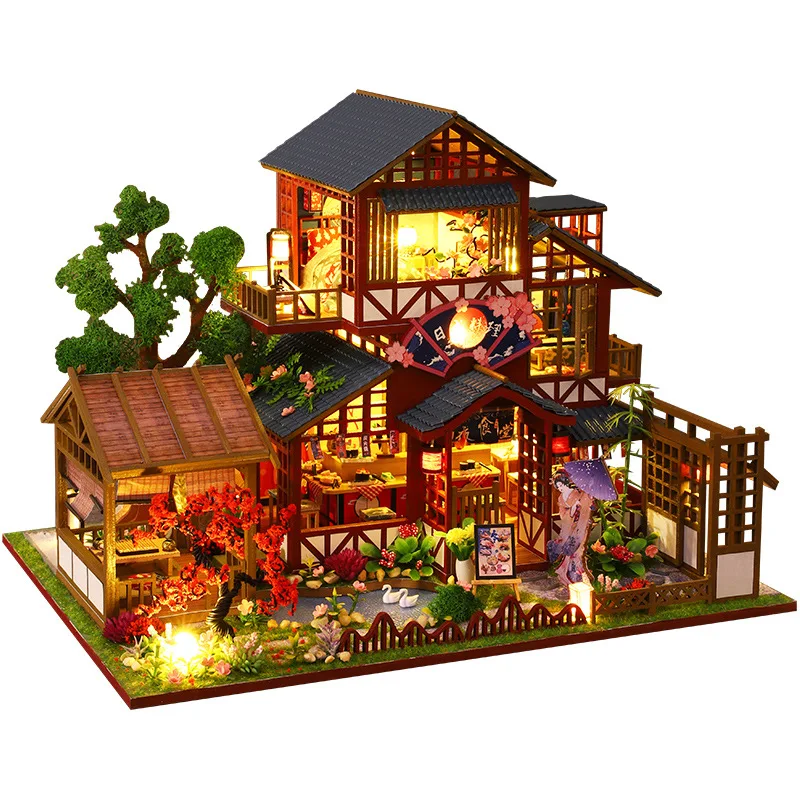 DIY groot poppenhuis houten miniatuur meubilair poppenhuis handgemaakte koffer model montage speelgoed voor kinderen meisjes verjaardagscadeautjes 2014