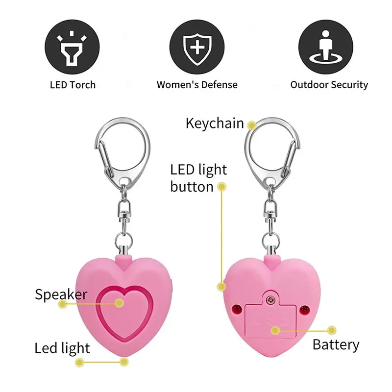 Sistema di allarme di autodifesa personale adorabile multifunzione a forma di cuore con LED Anti-lupo ragazza bambino donne sicurezza proteggi avviso