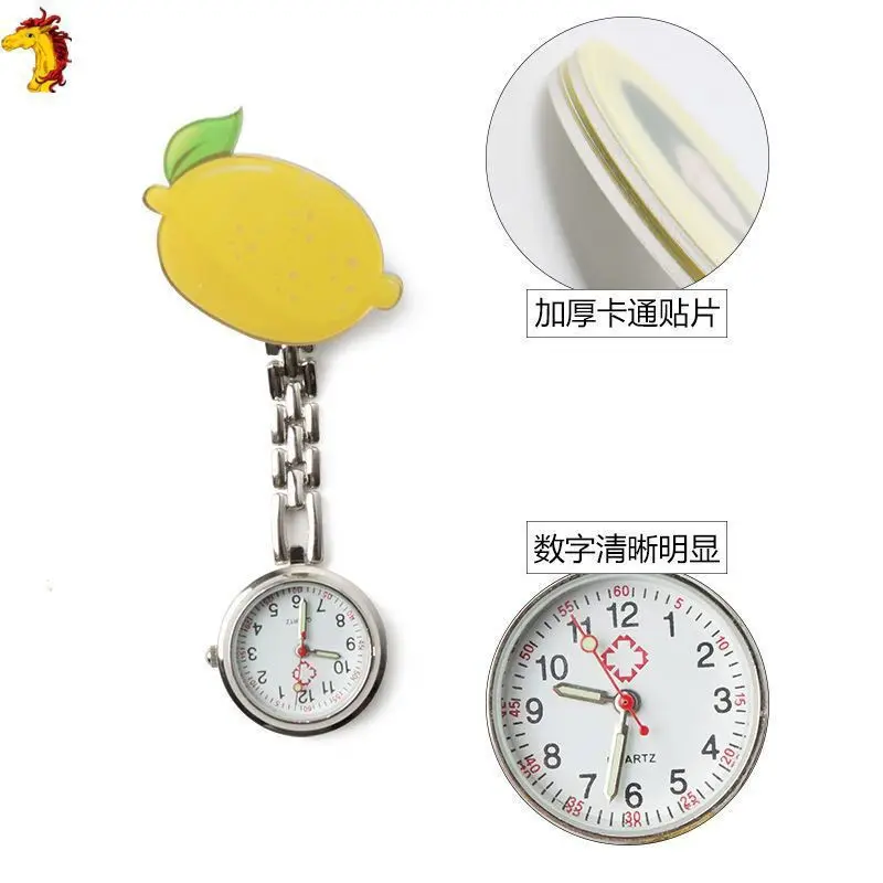 Reloj de bolsillo de enfermera de dibujos animados para mujer, reloj de estudiante luminoso, lindo reloj de bolsillo de batería, reloj de pecho impermeable