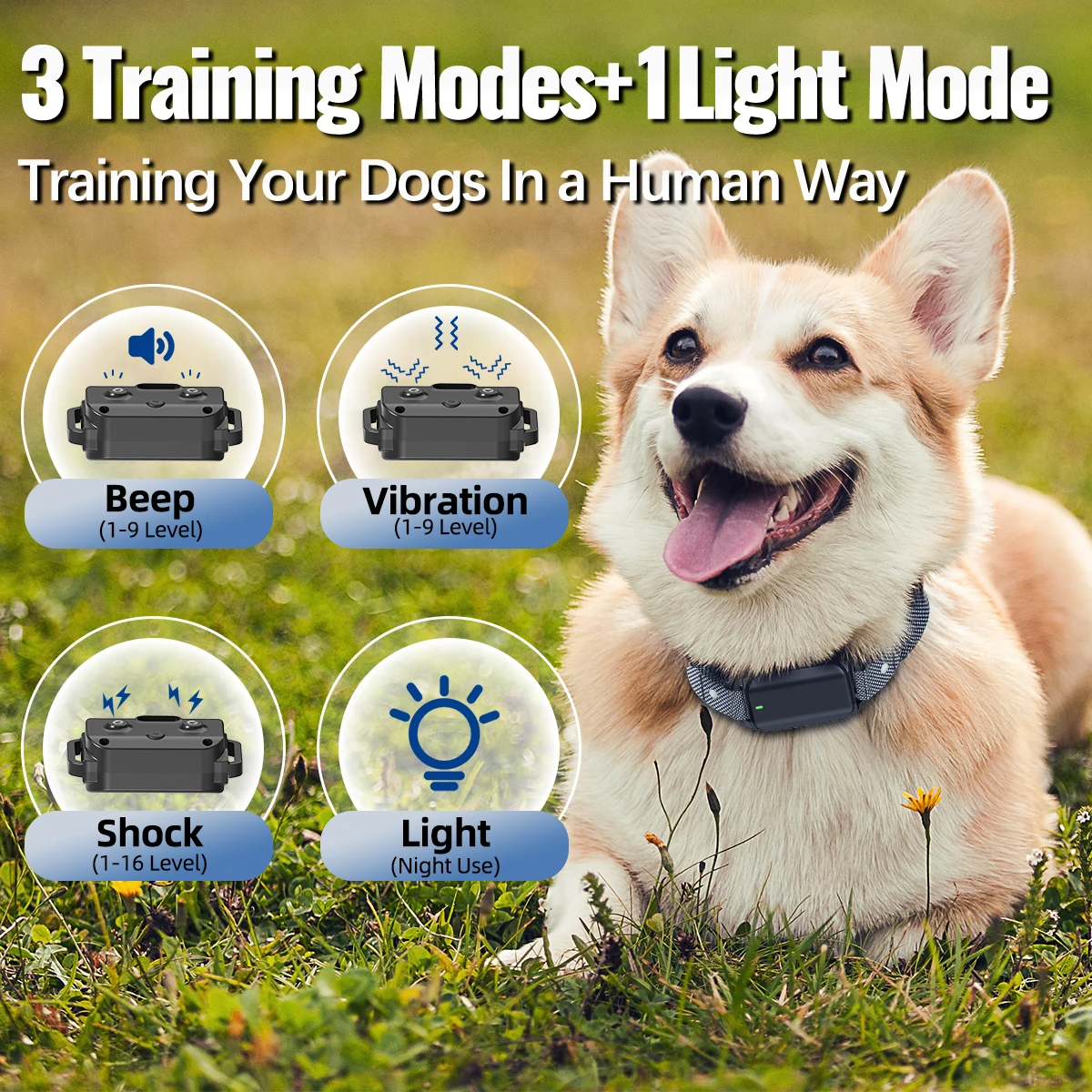 ORCLEAB KT06 Electric Dog Training Collar Remote Control Flashlight Long Range IPX7 Waterproof 3 Training Modes For All Size Dog