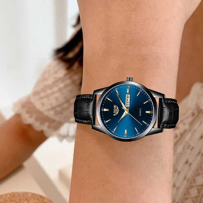 LIGE ساعة نسائية أنيقة جديدة مضيئة مقاوم للماء موضة فاخرة للسيدات ساعة كوارتز جلدية للنساء Relogio Feminino #4