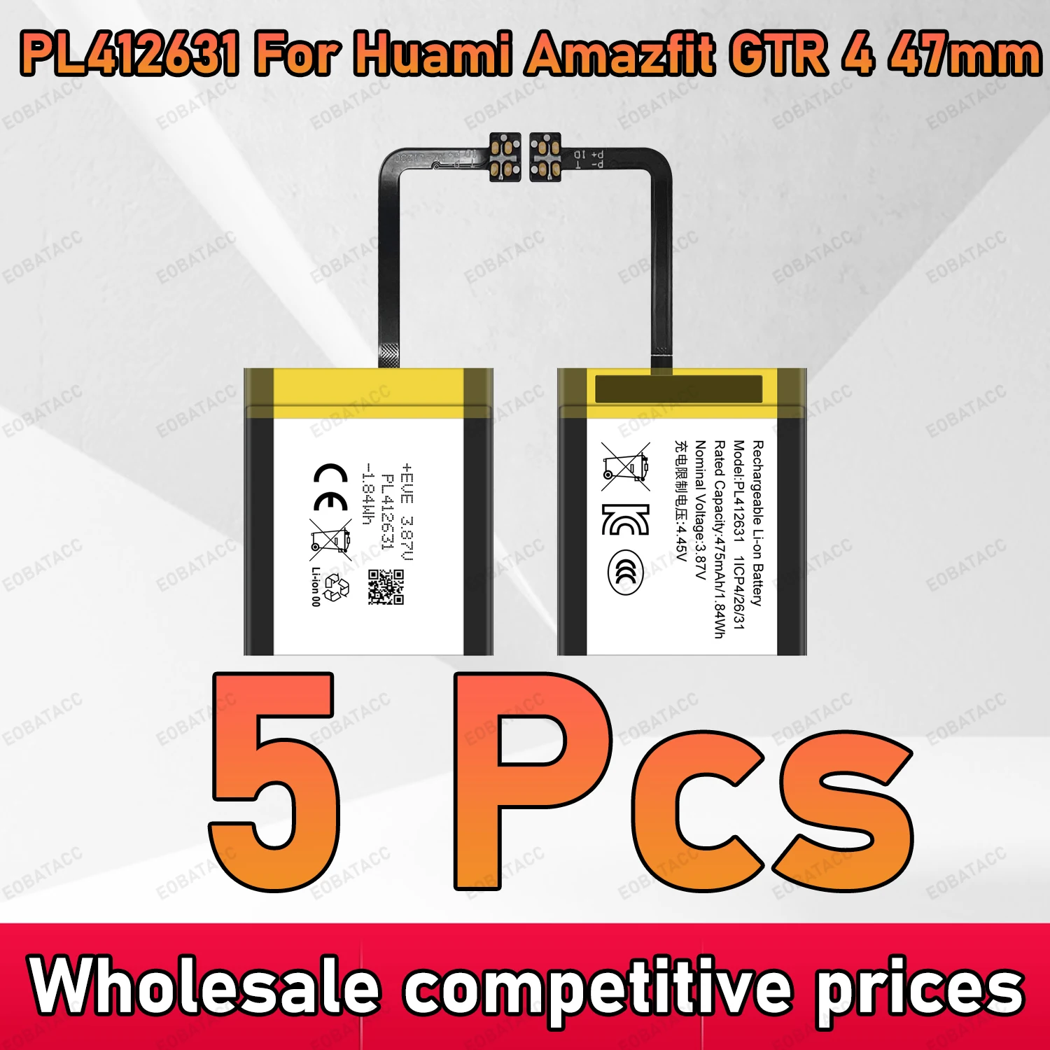 

5 PCS 5PCS New 475mAh PL412631 Battery For Huami Amazfit GTR 4 47mm Replacement Bateria