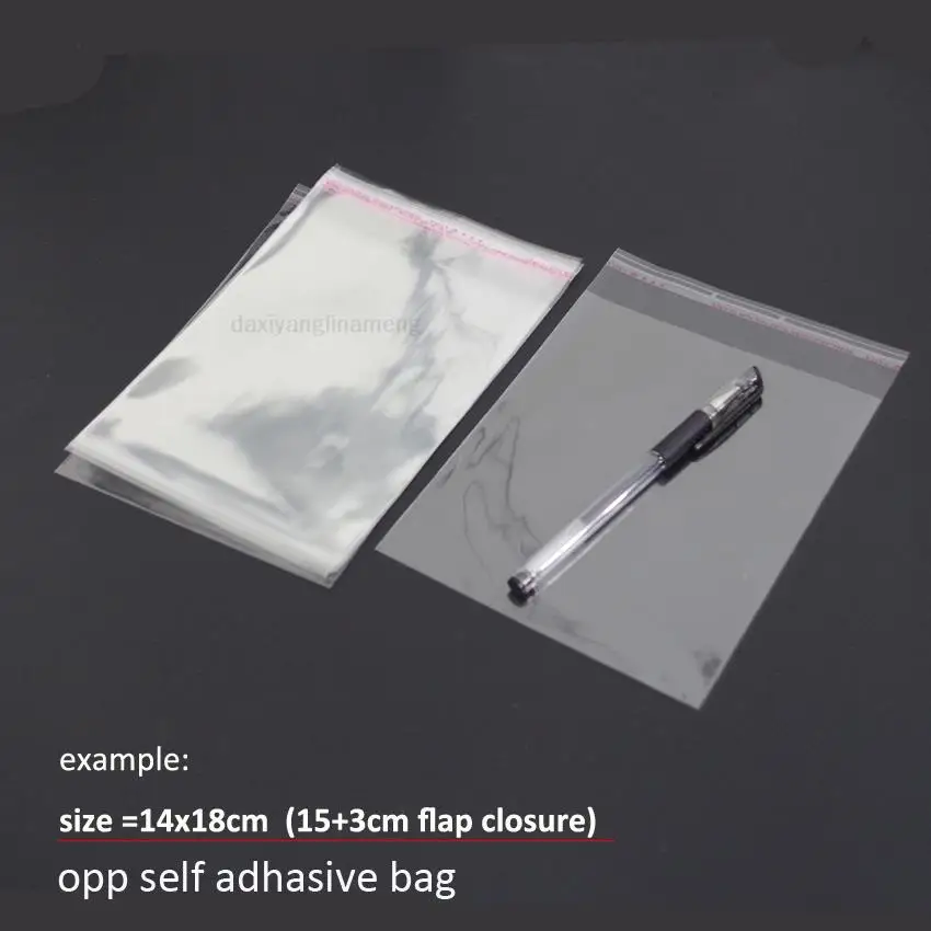 Bolsas de embalaje autoadhesivas de celofán, 200 piezas, 14x18/13x20/11x24/13x22/12x24/13x24/15x30/18x27cm, bolsas de embalaje de plástico transparente de regalo OPP