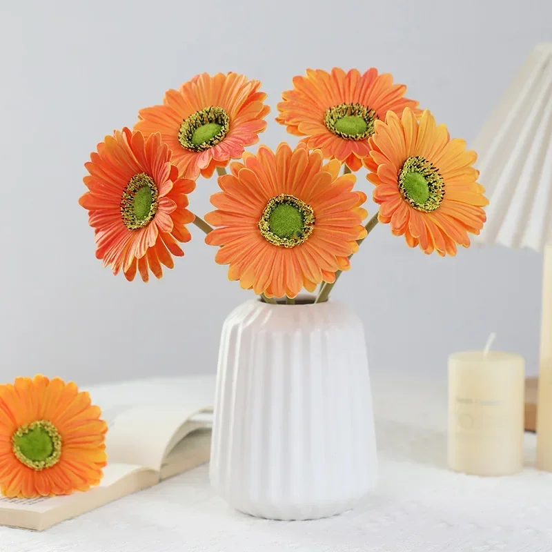 10Pcs Artificial PU Gerbera Flowers Home Living Room Decoration Fake Sunflower Bridal Bouquet Wedding Event Decor Party Floral