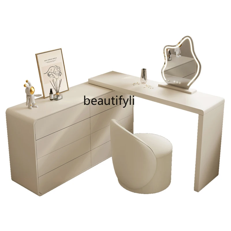 

Modern minimalist corner dresser chest integrated bedroom minimalist cream style makeup, desk