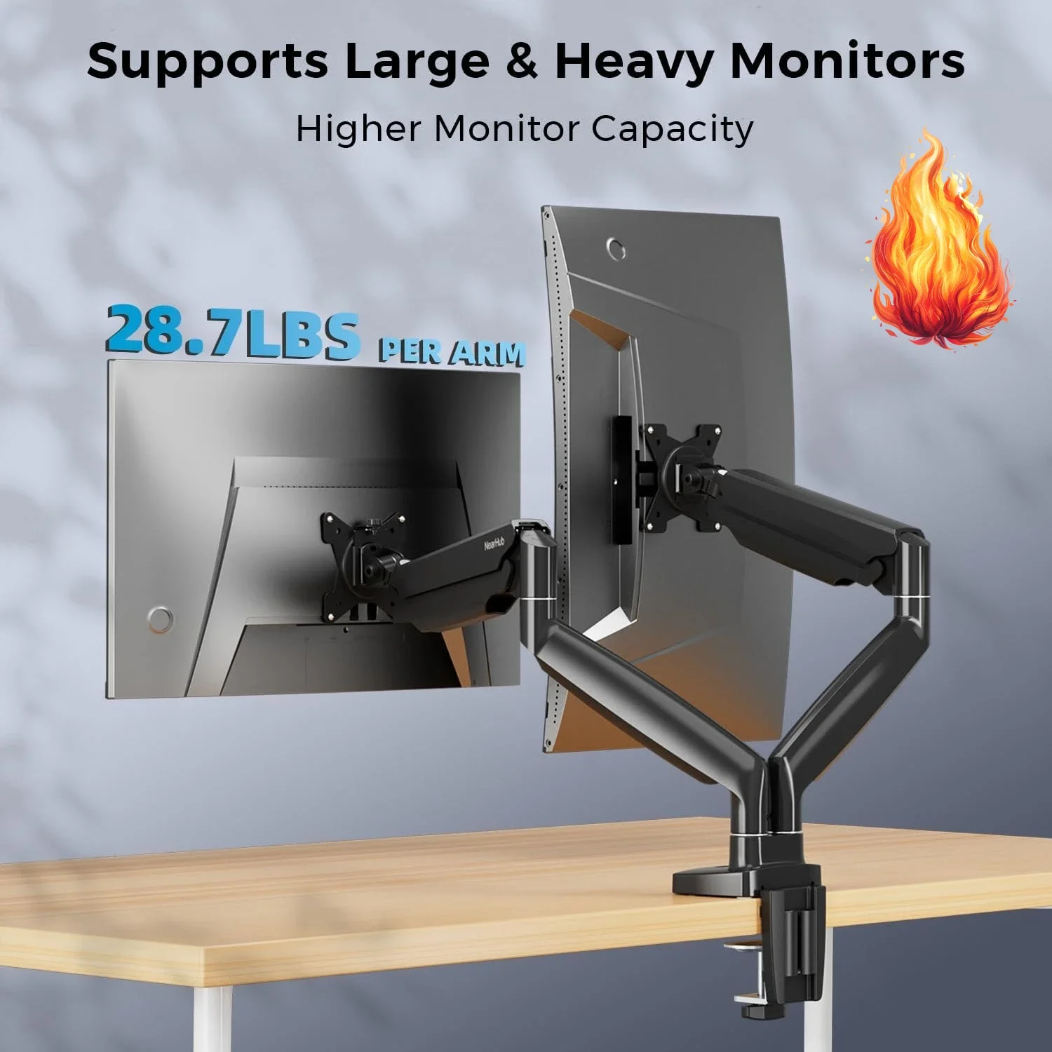 

Curved Monitor Mount Dual Monitor Arm up to 35" Screens, Max 28.6lbs Each, Heavy Duty Ultrawide Monitor Arm,Swivel -90° to +90°