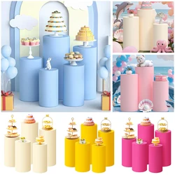 3/5pcs Solid Color Cylindrical Dessert Cake Table Cover - Custom for Birthday, Wedding, Baby Shower Party Decor, Elastic Fabric
