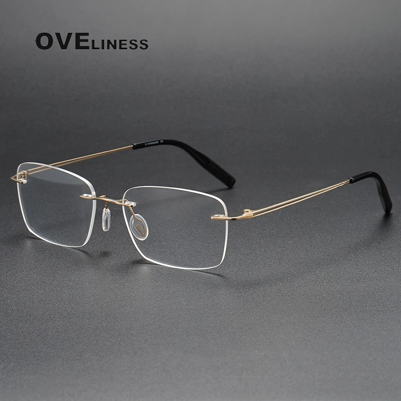 

Vintage Pure Titanium Frameless Square Glasses Frame Men Women Retro Prescription Eyeglasses Luxury Brand Myopia Optical Eyewear