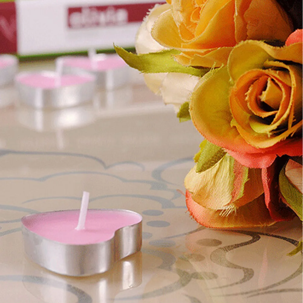 

50pcs Heart Shaped Wax Candles Romantic Smoke Free Proposal Wedding Party Dating Decorative Lights Christmas Festival Indoor