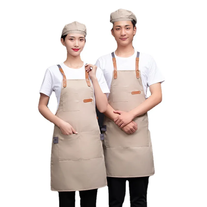 Korean Style Denim Halter Apron - Thin Breathable Canvas Work Apron for Bubble Tea Shops, Supermarkets & Western Restaurants