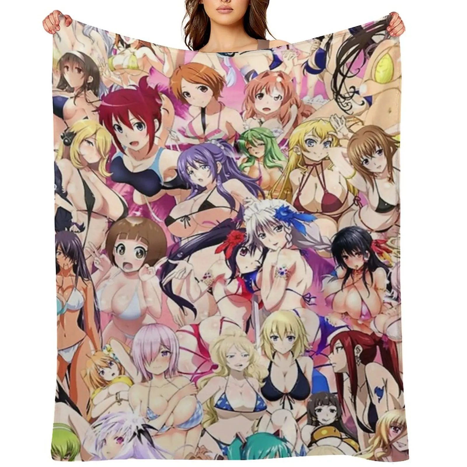 

Anime Beach Bikini Party Throw Blanket Summer Plush for sofa Travel Blankets