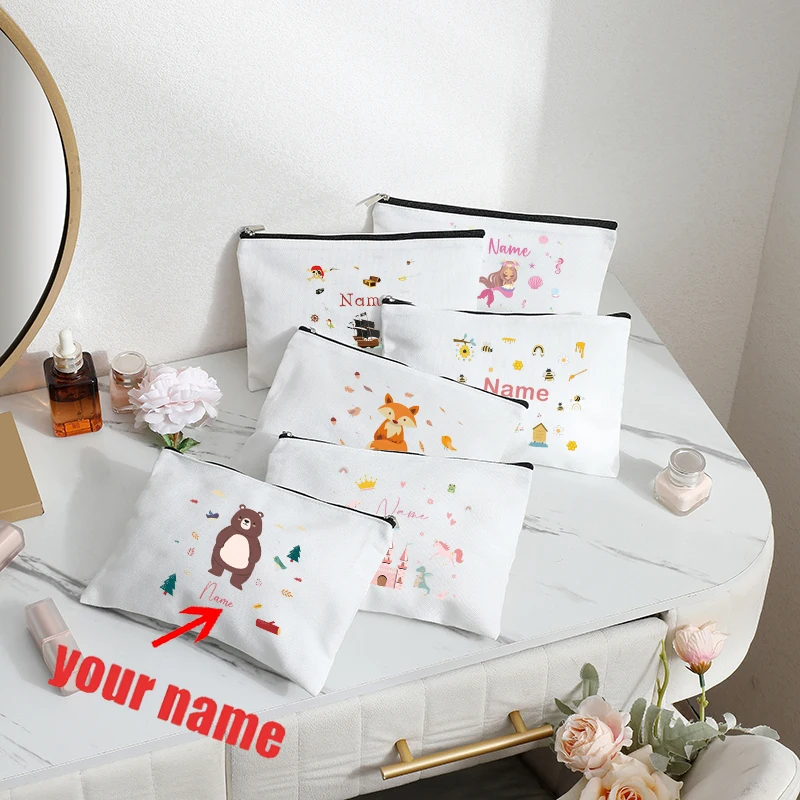 

Customizable with Name Cute Mermaid Princess Ballerina Dancer Patterns Cosmetic Pouch Make Bag for Girls Childrens Friends Gifts