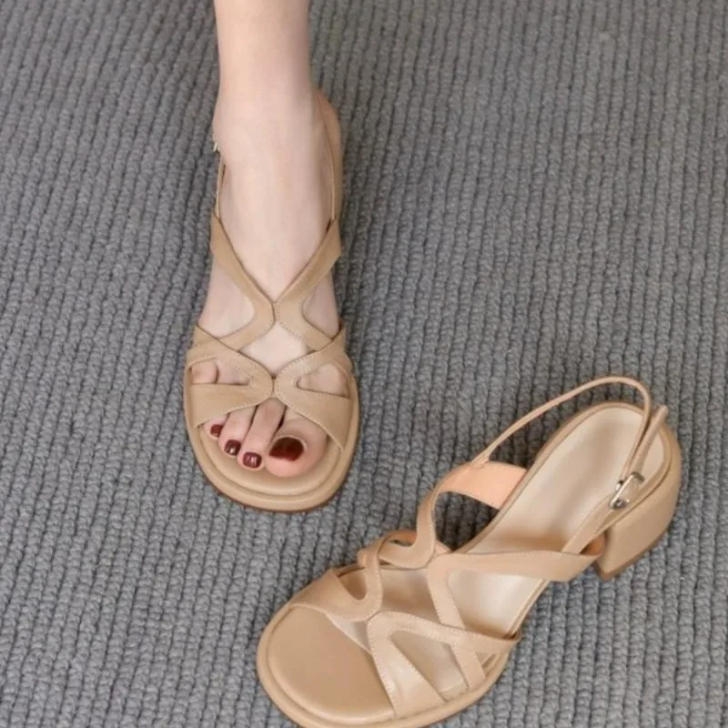 

Fashionable Korean-style Round-toed Open-toe Sandals for Women with Back Straps, 2026 New Summer Roman High-heeled Women's Shoes