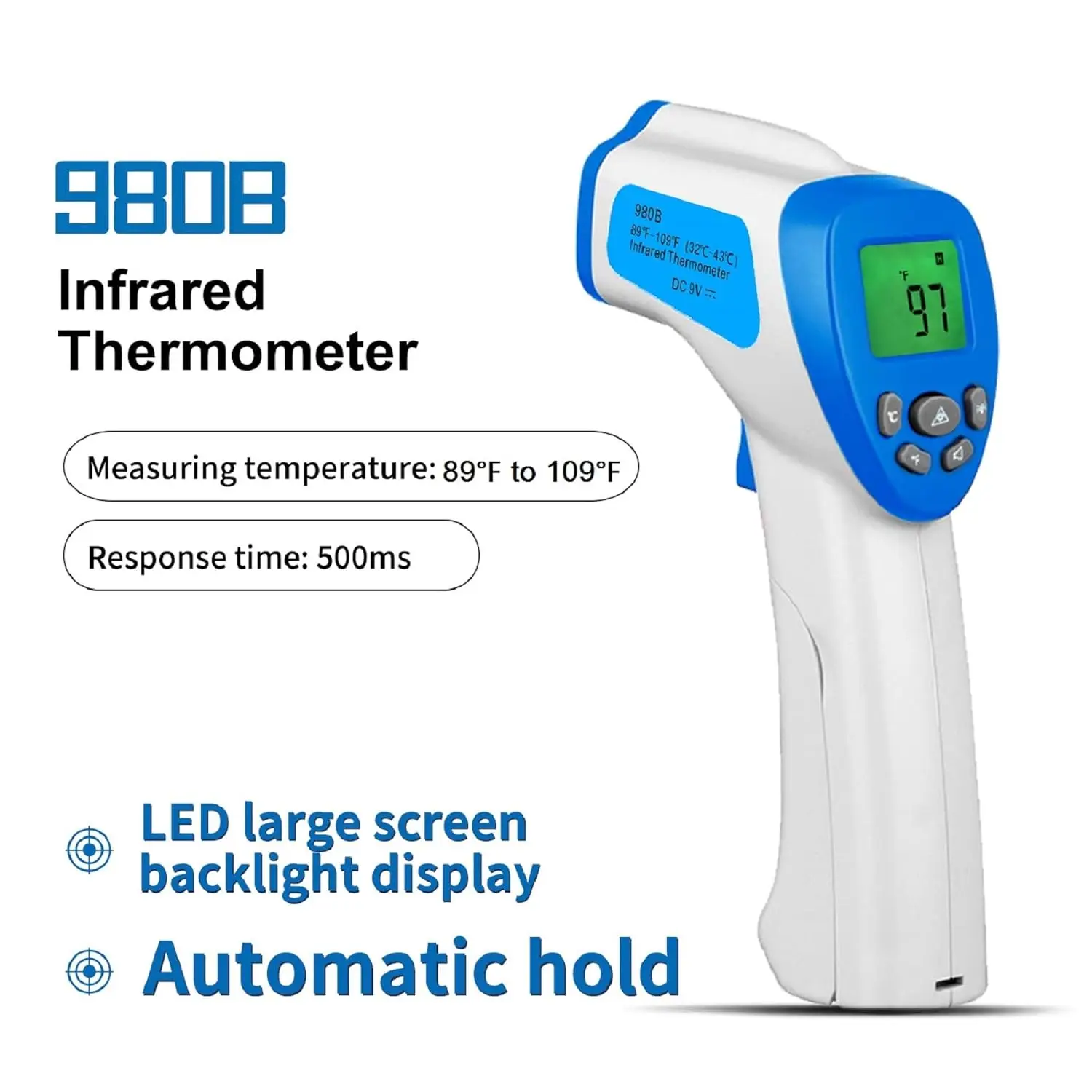 BT-980B Non-Contact Infrared Thermometer Digital Temperature Gun Measure 32℃～43℃/ 89 to109℉(NOT for Human)