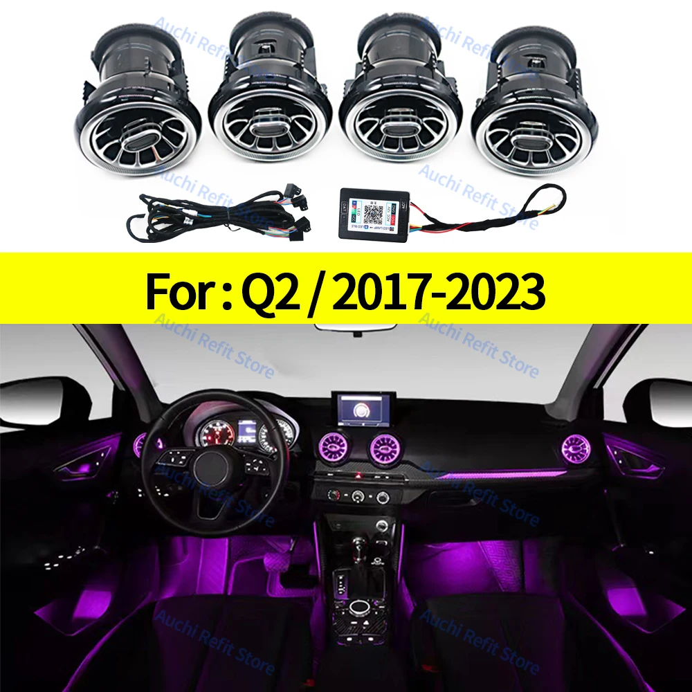 

256 Colour LED Vent For Audi Q2 2017-2023 Car Interior Decorative Lamp Turbine Air Conditioner Outlet Nozzle Ambient Light Refit