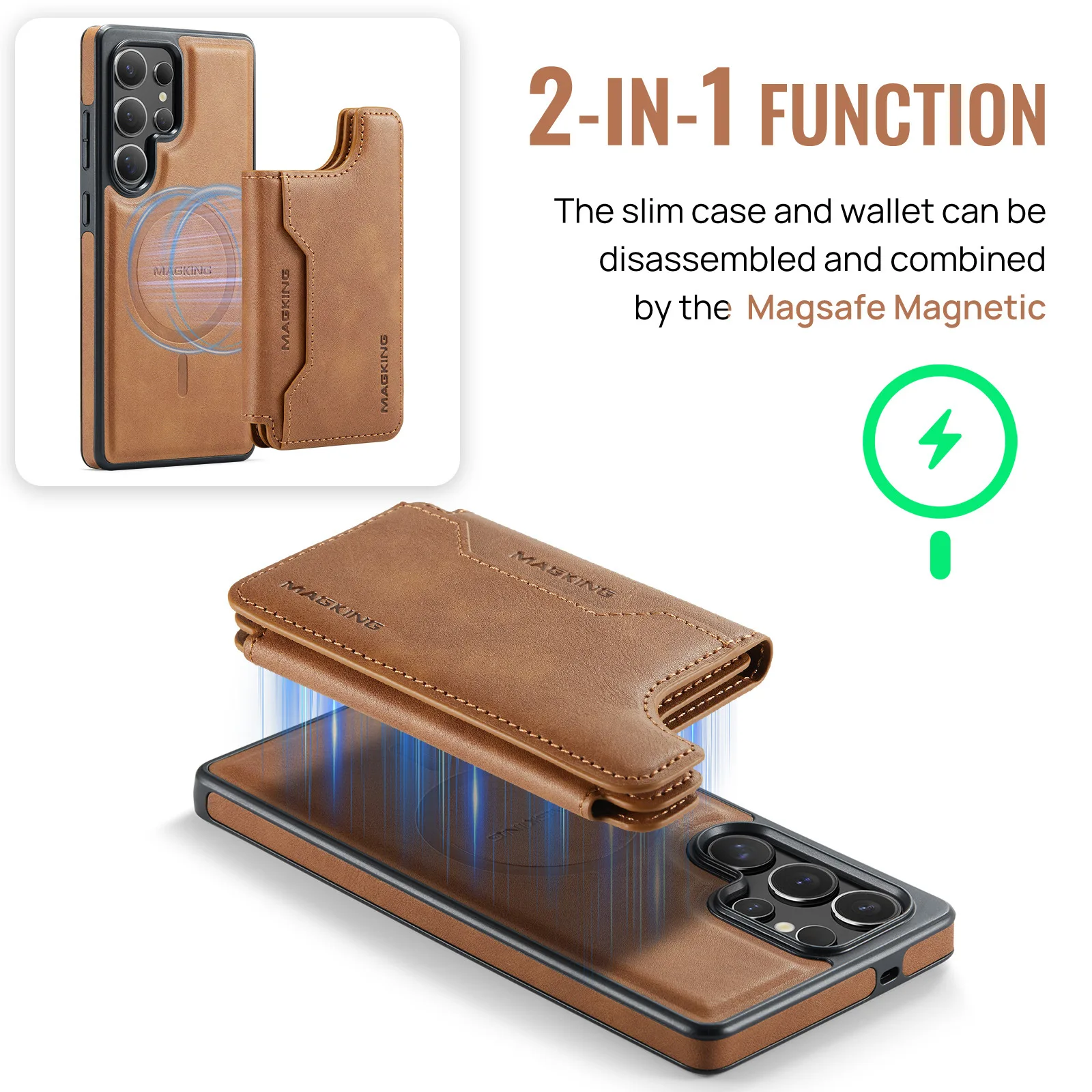 For Samsung Galaxy S26 Plus S25 Ultra S24 FE S23 Detachable 2 in 1 Card Purse Magnetic Magsafe Wireless Charging 7 Slot Cases