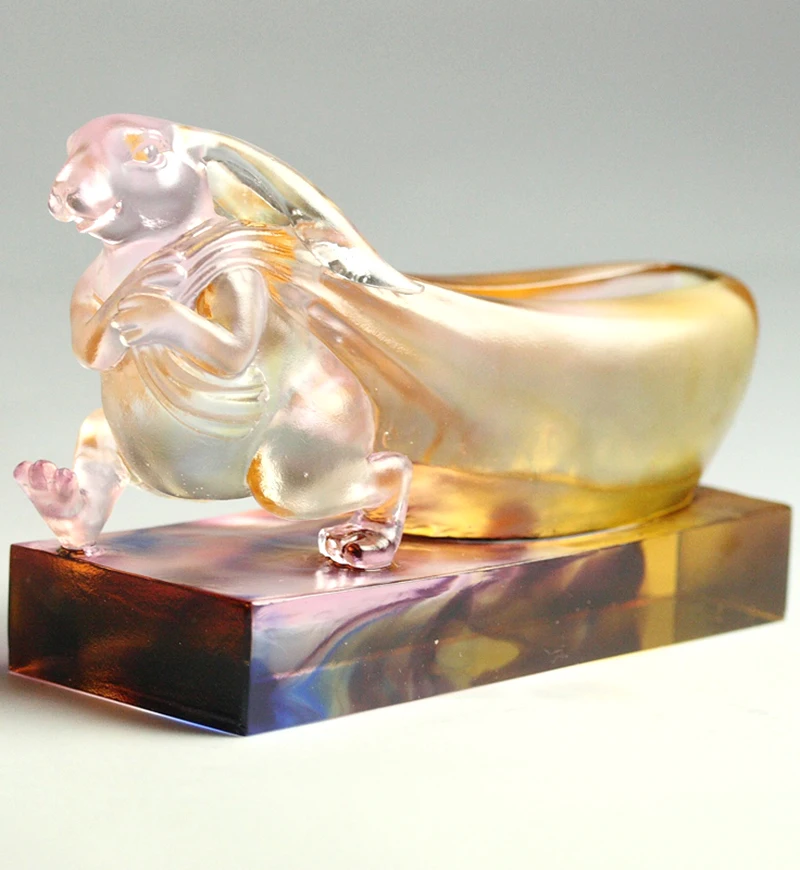 R#* Folk Art Blown Glass Handmade Crafts Colored Art Collection Christmas Engraved Carving Smart Rabbit Business Card