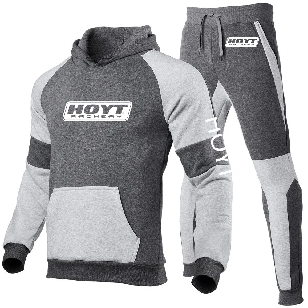 2024 primavera otoño hombres Hoyt tiro con arco diseño de logotipo moda jogging jersey chándal + pantalones de chándal casuales empalme conjuntos deportivos de algodón