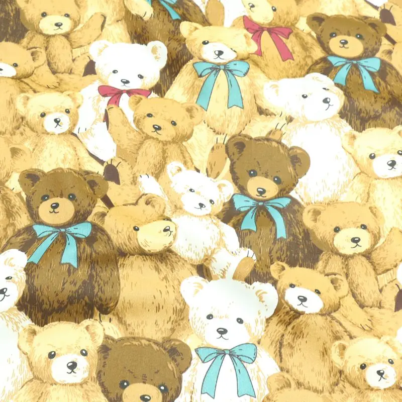 Cotton Printed Kawaii Cartoon Vintage Bear Fabric for Kids Clothes Hometextile Curtain Cushion Dress skirt Cover DIY Material