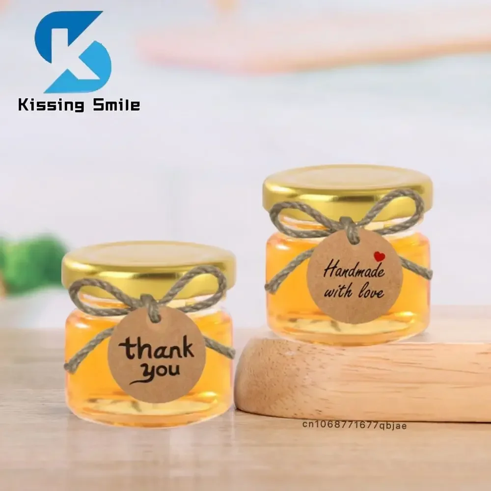 25ml Honey Pot Wedding Thank You Gift Jars with Lid Lable Paper Hang Tags for Handmade Items Mini Jam Container Glass Bottle