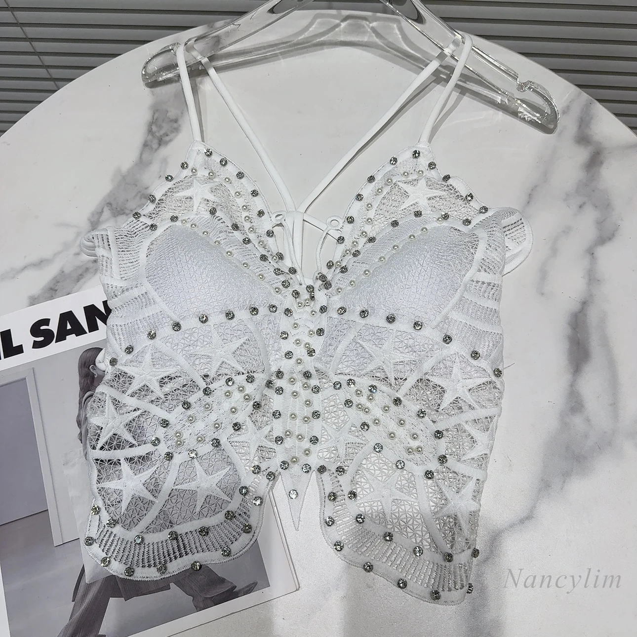 Lace Camisole for Women 2024 Spring and Summer New Hot Girl Five-Pointed Star Rhinestone Lace Bow Beauty Back Camisoles Tops