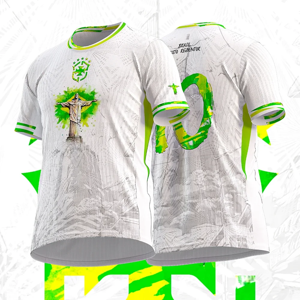 

2025 Summer Men Clothing New Arrivals 3D Printed Brazilian Jesus Football Jersey #10 Breathable Sweat-Wicking Kid Sport T-Shirt