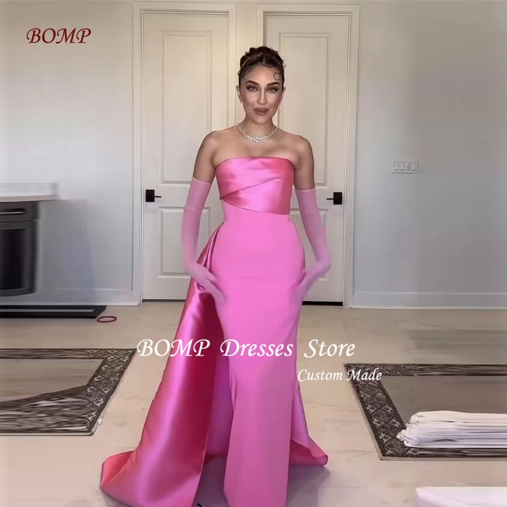 

BOMP Simple Pink Women Formal Evening Dresses For Wedding Party Strapless Floor Length Prom Gowns Event Occasion Customized
