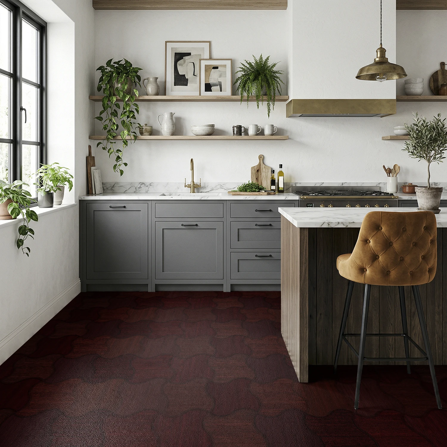 Deep Walnut Wood Wave Shape Peel and Stick Tiles 10-50Pcs 11.81inch Water Resistant Flooring Decals for Bath