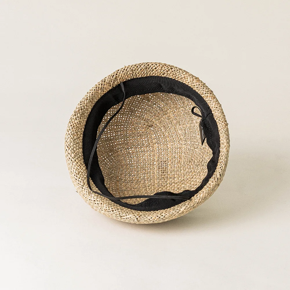 Frühling Sommer Kinder Handgemachte Seegras-Stroh-Baskenmütze mit Niedlichem Pompon-Dekor Modische Lässige Outdoor-Sonnenkappe – Detail 9