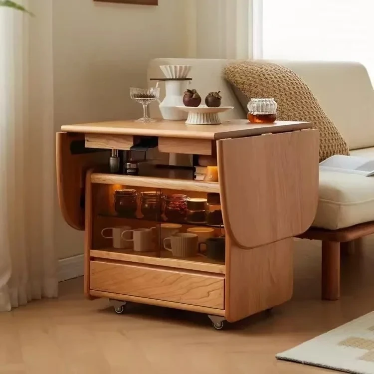 A style Nordic Solid Wood Lifting Coffee Table Dining Table Dual-purpose Folding Retractable Cherry Wood Movable