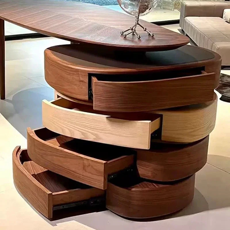 โต๊ะทำงานไม้เนื้อแข็งสไตล์มินิมอลของอิตาลี โต๊ะทำงานมุมโค้งระดับไฮเอนด์ โต๊ะคอมพิวเตอร์แบบหมุนได้