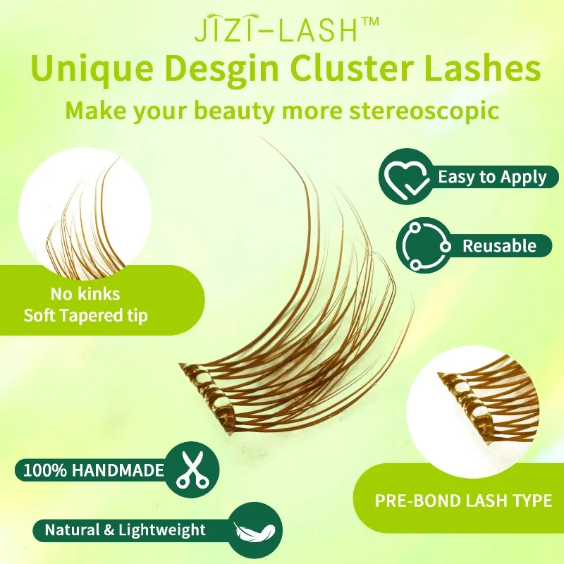 JIZI-LASH Brown Self Adhesive False Eyelashes Natural Manga Lash Clusters 120pcs DIY Individual Eyelashes Extension Tools