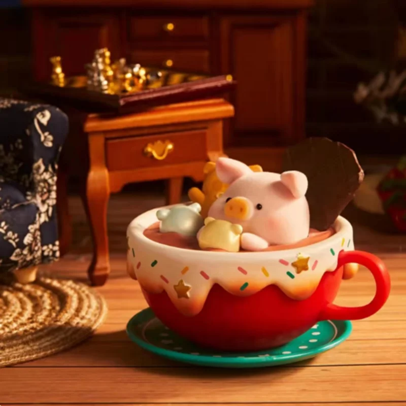 Auténtico cerdo enlatado LuLu Pig Christmas Town series caja ciega hecha a mano pan de jengibre cacao caliente regalo de Navidad juguete de moda