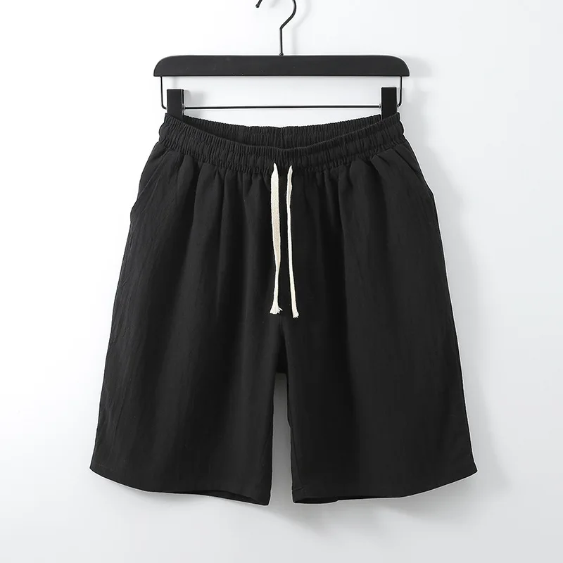 

New Summer Cotton Linen Shorts Men Elastic Waist Casual Shorts Male Soild Color Beach Shorts Man Breathable Plus Size Trousers