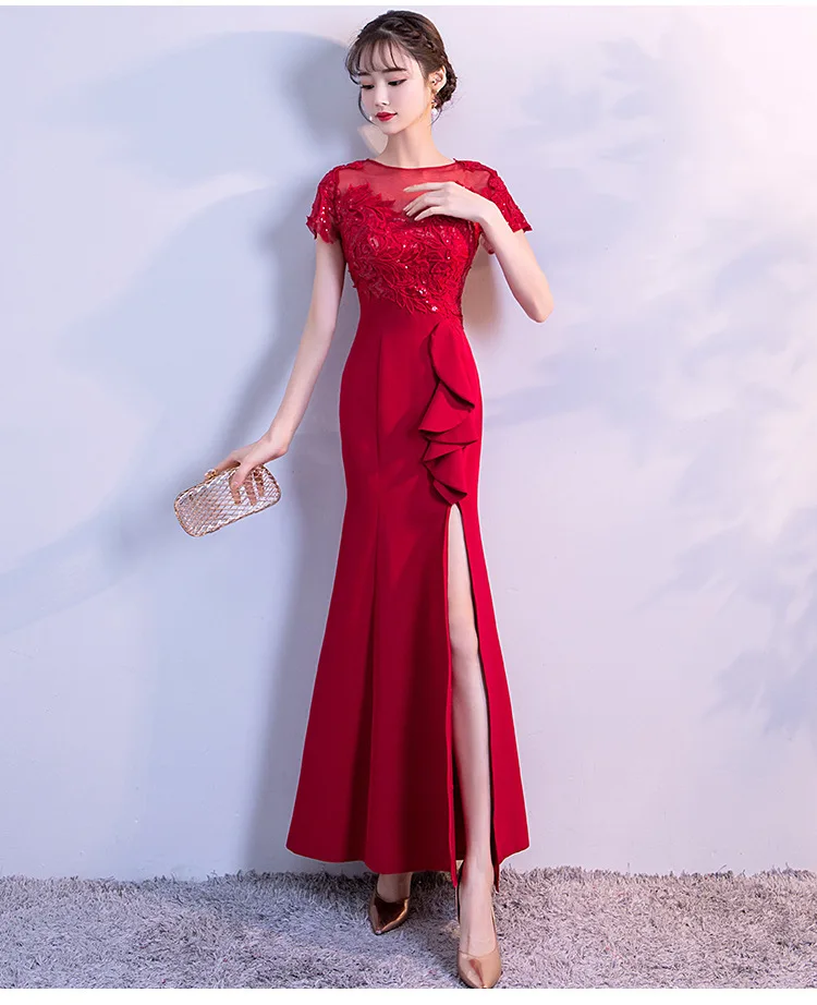 Robe de célébrité en queue de poisson pour femmes, longue et haut de gamme, banquet noble, hôte, mariage, danse, pas de robe de soirée, Qipao, été, nouveau, 2024