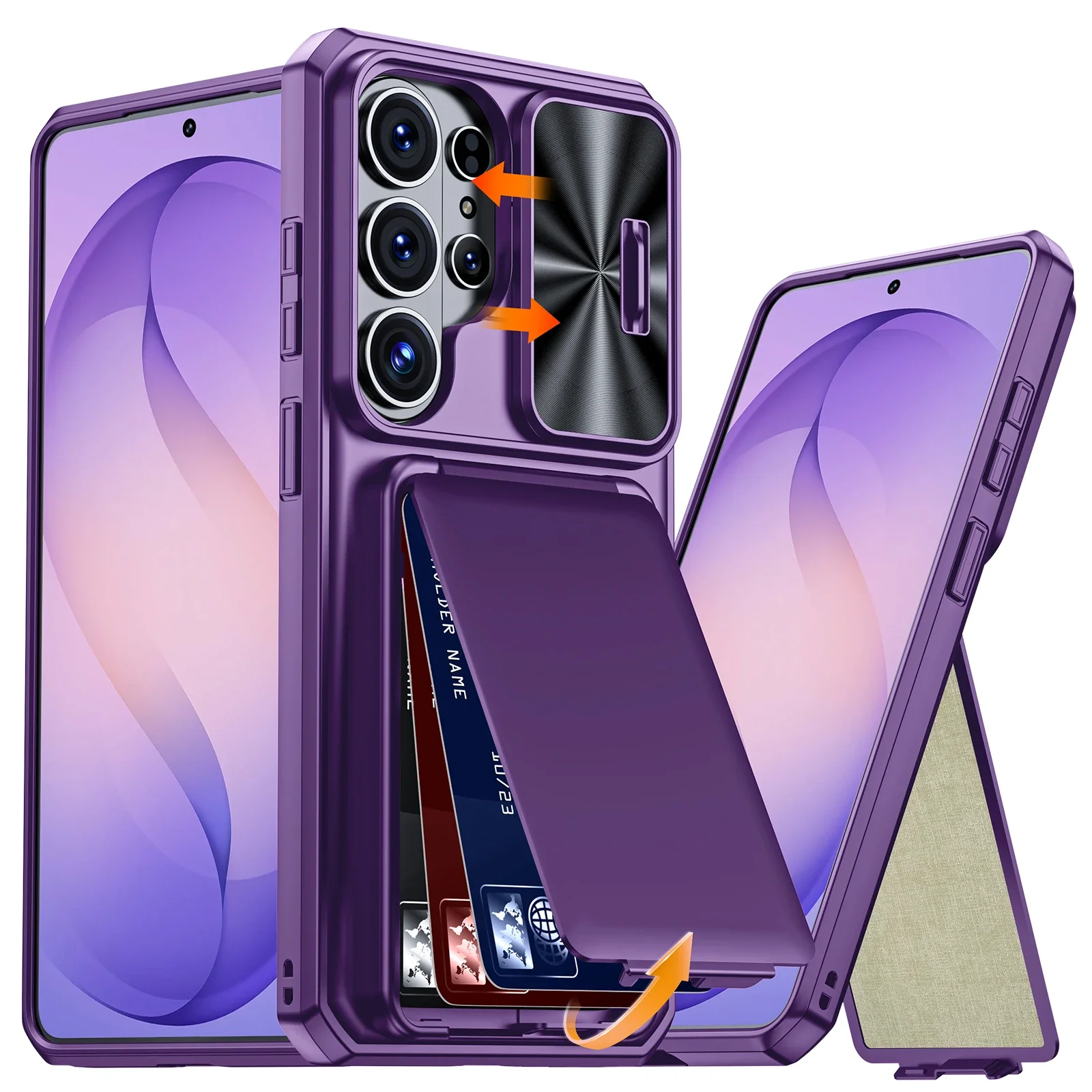 Für Samsung Galaxy S26 Ultra Handyhülle, mit Kamerahüllenhalter, Vollständige Abdeckung TPU, Stoßfeste Handyhülle - Lila