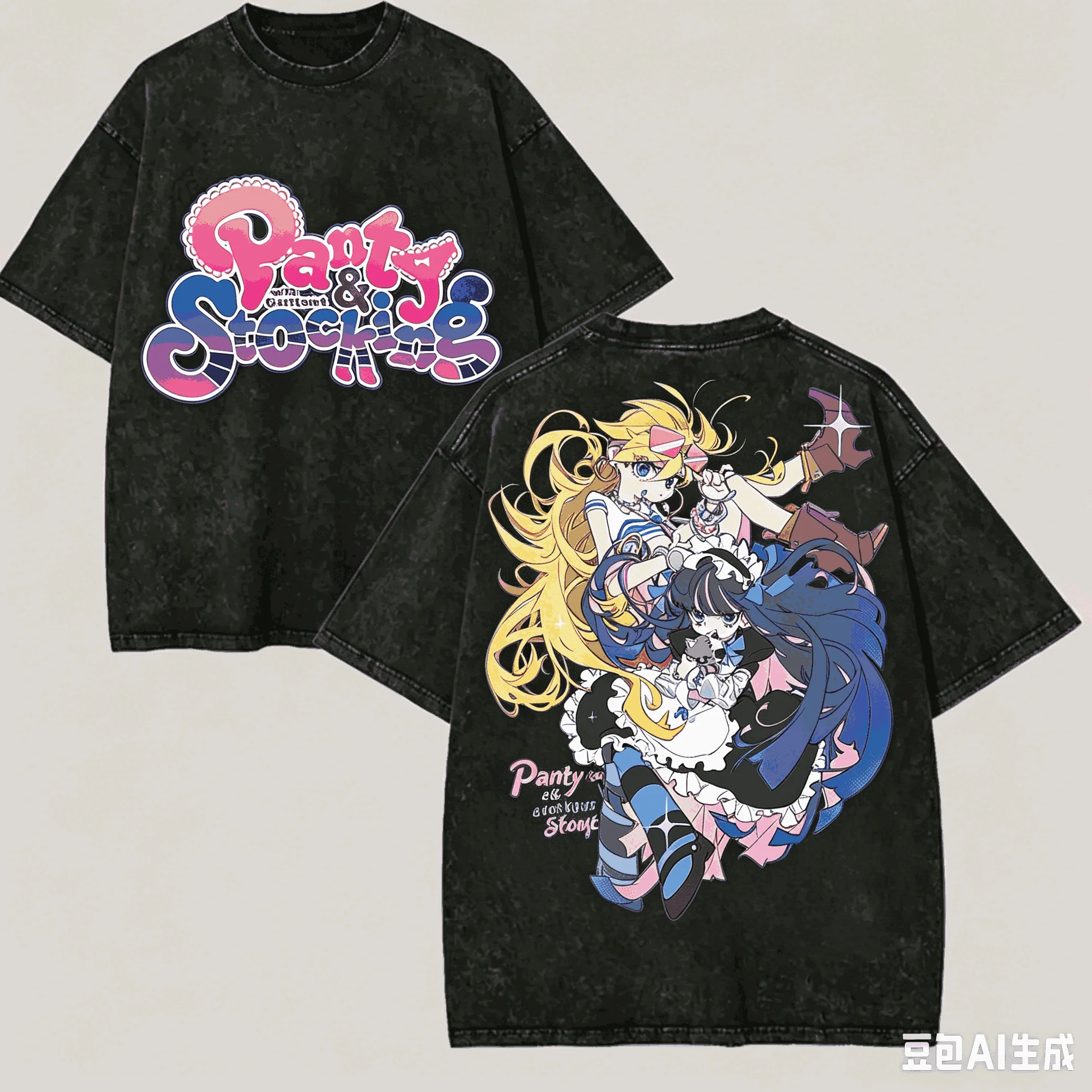 Panty & Stocking with Garterbelt Washed Tshirt Anime Lover Harajuku New Model Oversized Vintage Loose Unisex personality Clothes