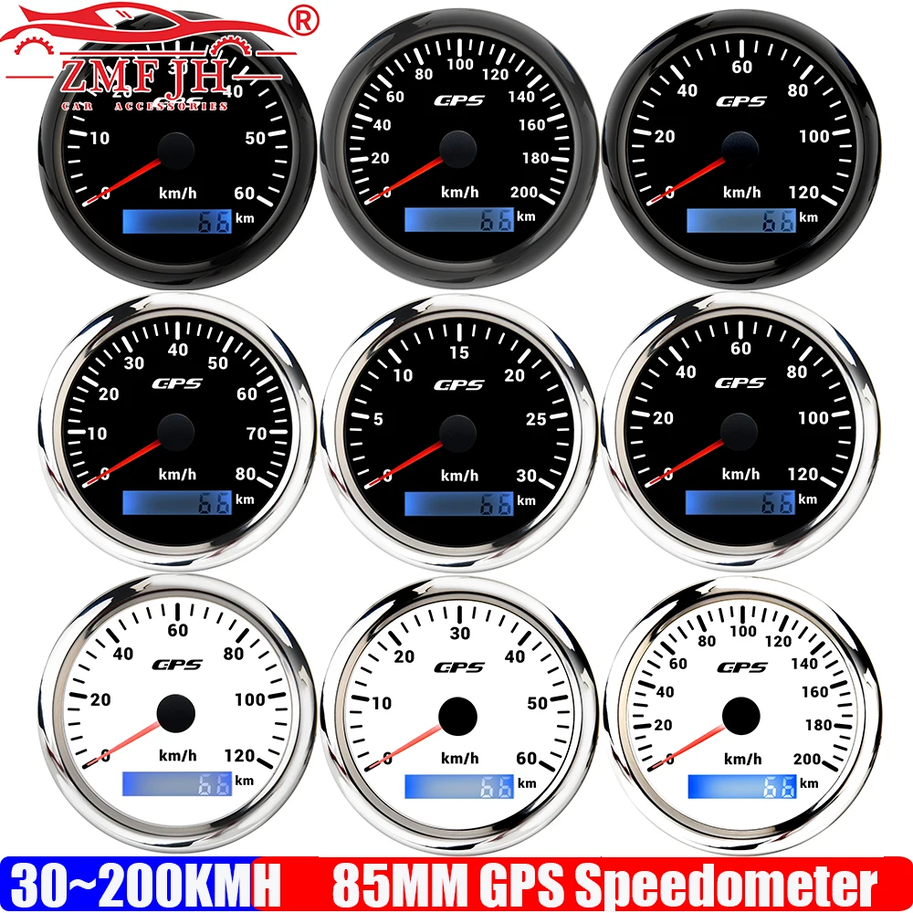 

ZMFJH 30-200KMH 85MM GPS Speedometer Gauge with Antenna 7 Color Backlight Speed Meter for Petrol Diesel Car Boat Yacht 12V24V