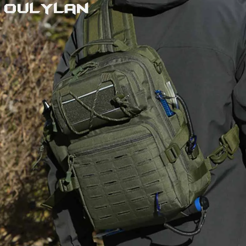 

Lure Organizer Storage Bagpack Hiking Pouch Fishing Tactical Backpack with Rod Holders Chest Bag Outdoor Molle Sports Bag